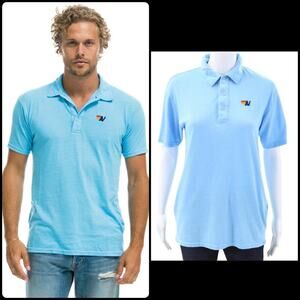 Aviator Nation Men’s Sky Blue Polo Shirt Small Lightweight Logo Cotton Tee